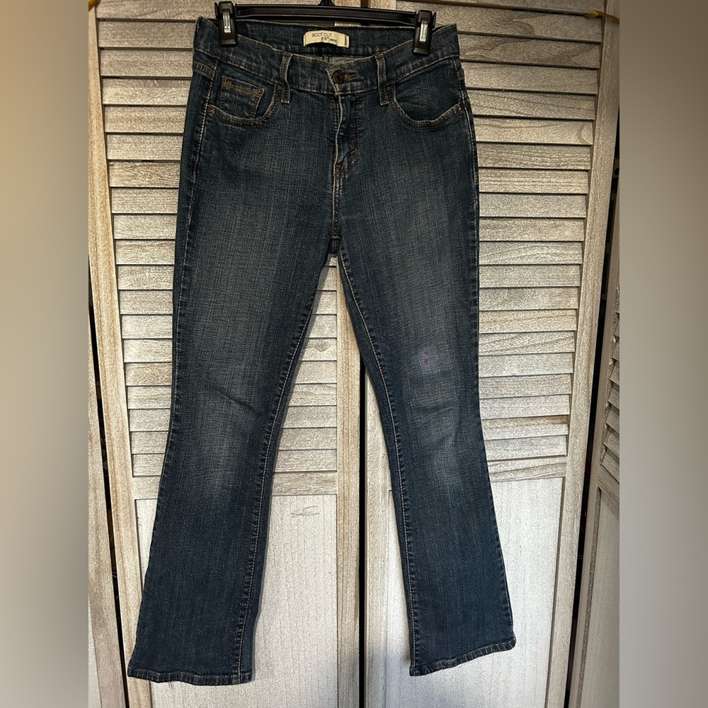 LEVI 515 Bootcut Denim Blue Jeans 28” waist Women’s Juniors 40” length USED